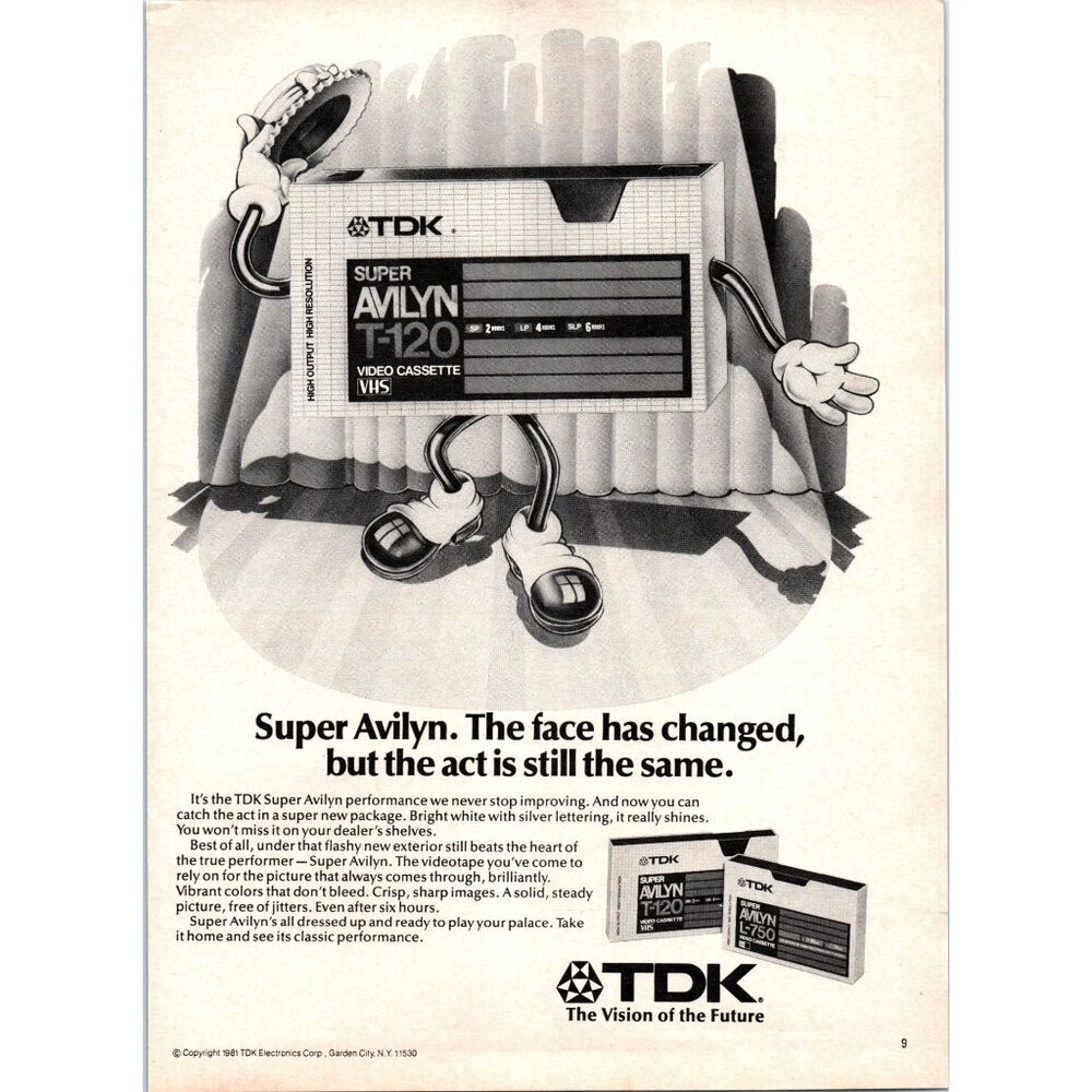 1981 TDK Super Avilyn VHS Video Cassette Tape Vintage Print Ad Betamax Wall Art